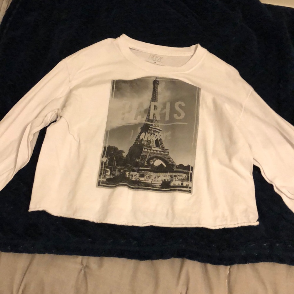 White and grey Paris long sleeve crop top